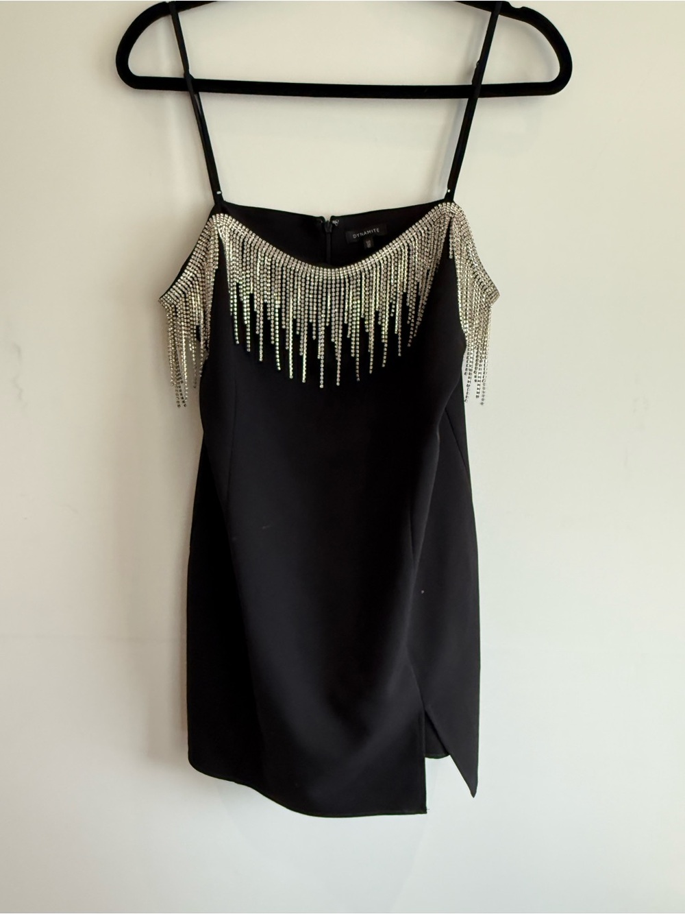 Black Rhinestone Fringe Slip Dress